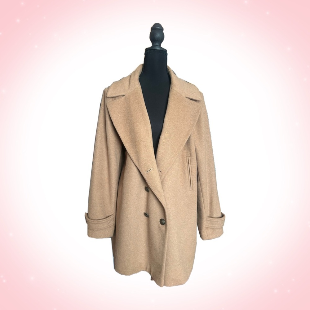 Larry Levine Elegant Tan Wool Blend Double-Breasted Women's Coat 1X